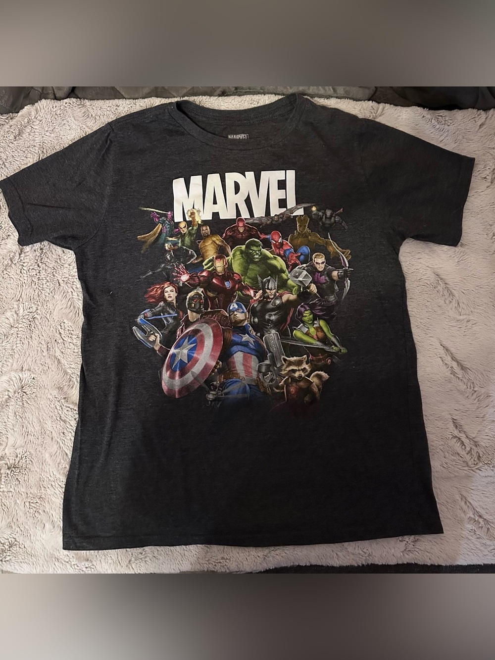 Marvel Black Kids Superhero Graphic Tee with Colorful Avengers Print